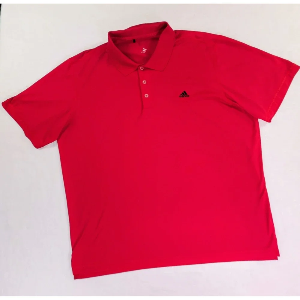 Adidas Golf Polo Shirt Mens 2X Red Performance Short Sleeve Three Button Placket